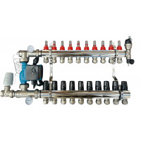 Колектор для теплої підлоги в зборі на 10 контурів (латунний) КОМПЛЕКТ, «DJOUL» Туреччина