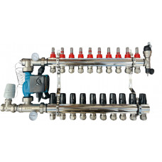 Колектор для теплої підлоги в зборі на 10 контурів (латунний) КОМПЛЕКТ, «DJOUL» Туреччина