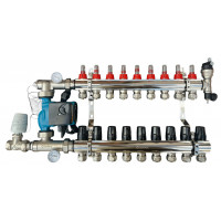 Колектор для теплої підлоги в зборі на 9 контурів (латунний) КОМПЛЕКТ, «DJOUL» Туреччина