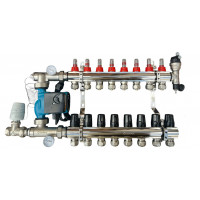 Колектор для теплої підлоги в зборі на 8 контурів (латунний) КОМПЛЕКТ, «DJOUL» Туреччина