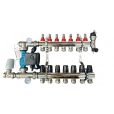 Колектор для теплої підлоги в зборі на 7 контурів (латунний) КОМПЛЕКТ, «DJOUL» Туреччина