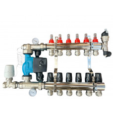 Колектор для теплої підлоги в зборі на 6 контурів (латунний) КОМПЛЕКТ, «DJOUL» Туреччина