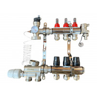 Колектор для теплої підлоги в зборі на 3 контури з вузлом нижнього підключення (латунний), «DJOUL» Туреччина