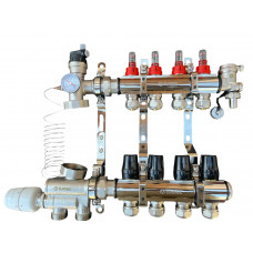 Колектор для теплої підлоги в зборі на 4 контури з вузлом нижнього підключення (латунний), «DJOUL» Туреччина