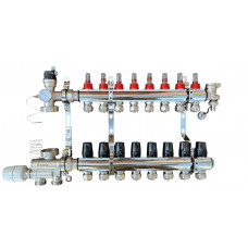 Колектор для теплої підлоги в зборі на 8 контурів з вузлом нижнього підключення (латунний), «DJOUL» Туреччина