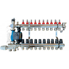 Колектор для теплої підлоги в зборі на 10 контурів з вузлом нижнього підключення (латунний), «DJOUL» Туреччина