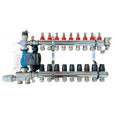 Колектор для теплої підлоги в зборі на 9 контурів з вузлом нижнього підключення (латунний), «DJOUL» Туреччина