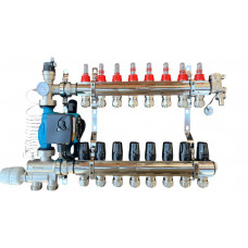 Колектор для теплої підлоги в зборі на 8 контурів з вузлом нижнього підключення (латунний), «DJOUL» Туреччина