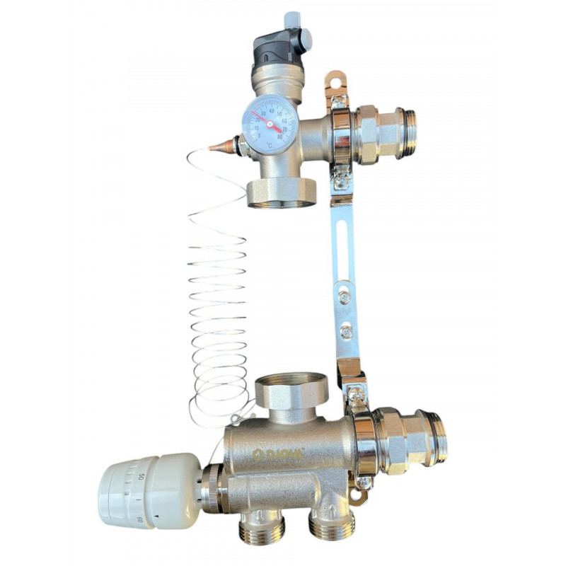 Колектор для теплої підлоги в зборі на 8 контурів з вузлом нижнього підключення (латунний), «DJOUL» Туреччина