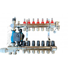 Колектор для теплої підлоги в зборі на 7 контурів з вузлом нижнього підключення (латунний), «DJOUL» Туреччина