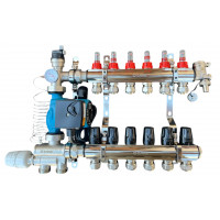 Колектор для теплої підлоги в зборі на 6 контурів з вузлом нижнього підключення (латунний), «DJOUL» Туреччина