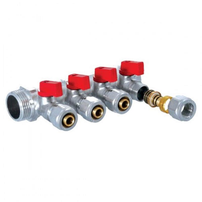 Колектор Koer KR.1125-4 3/4"x4 WAYS з відсікають кранами з фітингом