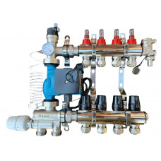 Колектор для теплої підлоги в зборі на 4 контури з вузлом нижнього підключення (латунний), «DJOUL» Туреччина