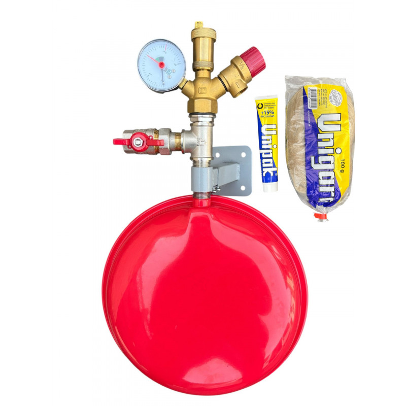 Група безпеки, розширювальний бак 8 л (плоский), кріплення бака, 3/4 кран з американкою (КОМПЛЕКТ) Чехія