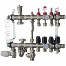 Колектор в зборі на 4 контури з нержавійки (SUS304) з євроконусами (3/4-16мм), НИЖНЄ підключення
