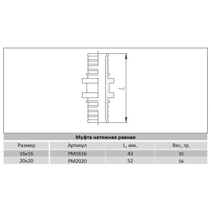 Муфта натяжна під гільзу 20×20 (2.8мм) з'єднувальна, RAFTEC