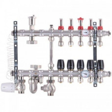 Колектор в зборі на 5 контурів з нержавійки (SUS304) з євроконусами (3/4-16мм), НИЖНЄ підключення