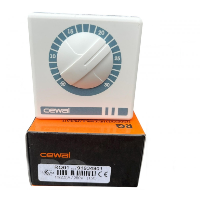 Механічний термостат CEWAL RQ01 (діапазон 5-30 °C), навантаження до 16 A, настінний, Італія