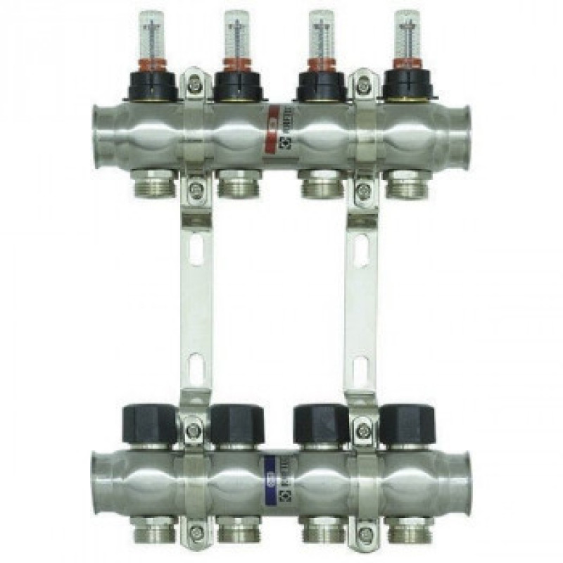 Колектор нержавіюча сталь "Raftec" на 4 контури з витратомірами і євроконусом