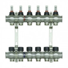 Колектор нержавіюча сталь "Raftec" на 6 контурів з витратомірами і євроконусом