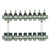 Колектор нержавіюча сталь "Raftec" на 9 контурів з витратомірами і євроконусом