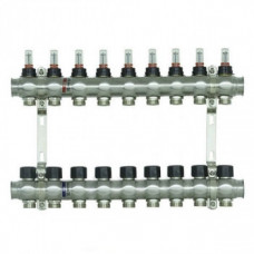 Колектор нержавіюча сталь "Raftec" на 9 контурів з витратомірами і євроконусом