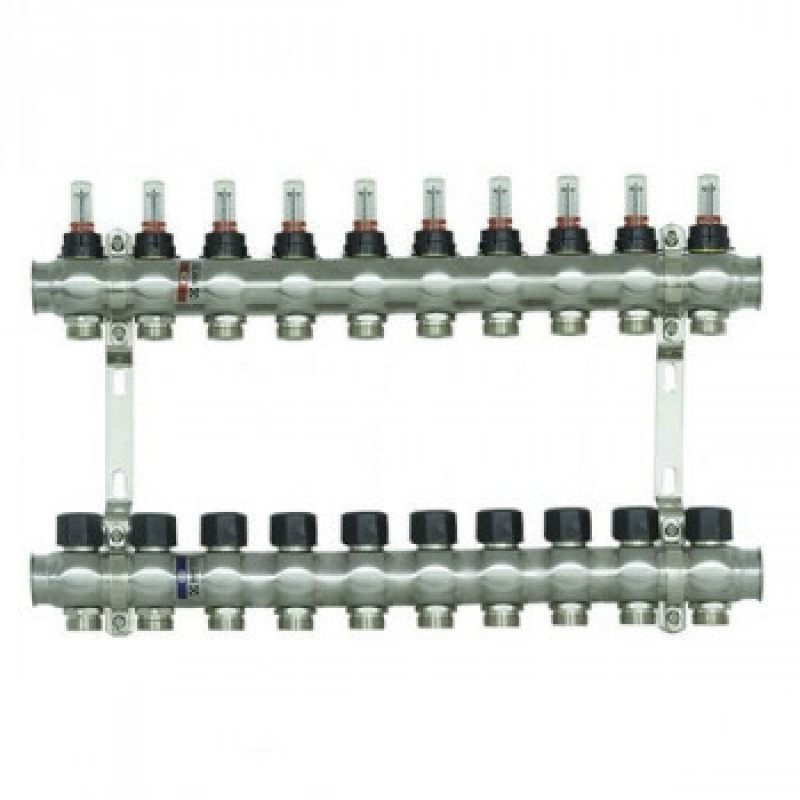 Колектор нержавіюча сталь "Raftec" на 10 контурів з витратомірами і євроконусом
