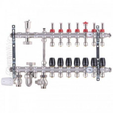 Колектор в зборі на 7 контурів з нержавійки (SUS304) з євроконусами (3/4-16мм), НИЖНЄ підключення