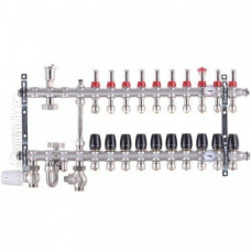 Колектор в зборі на 10 контурів з нержавійки (SUS304) з євроконусами (3/4-16мм), НИЖНЄ підключення