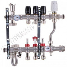 Колектор для теплої підлоги в складі на 3 контури з триходовим клапаном і бойпасом, неіржавка сталь