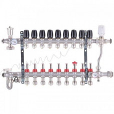 Колектор для теплої підлоги в складі на 9 контурів із триходовим клапаном і бойпасом, неіржавка сталь
