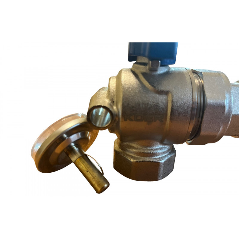 Кран кутовий з американкою 1", з термометром, "Koer" Чехія