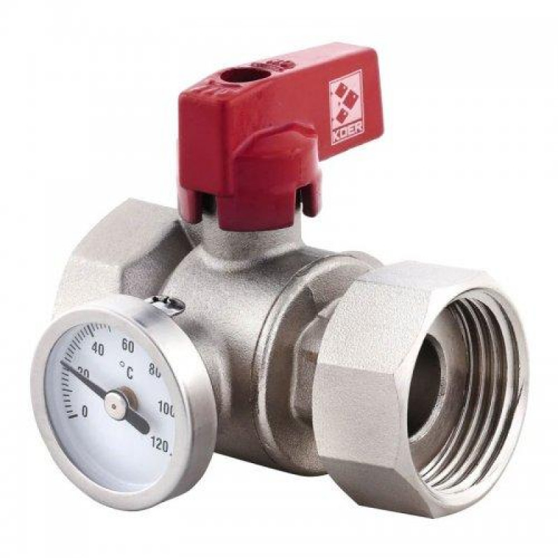Кран із накидною гайкоюляй Koer з термометром прямий