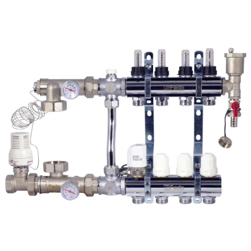 Колектор Fado Італія латунний в зборі для теплої підлоги на 9 контурів