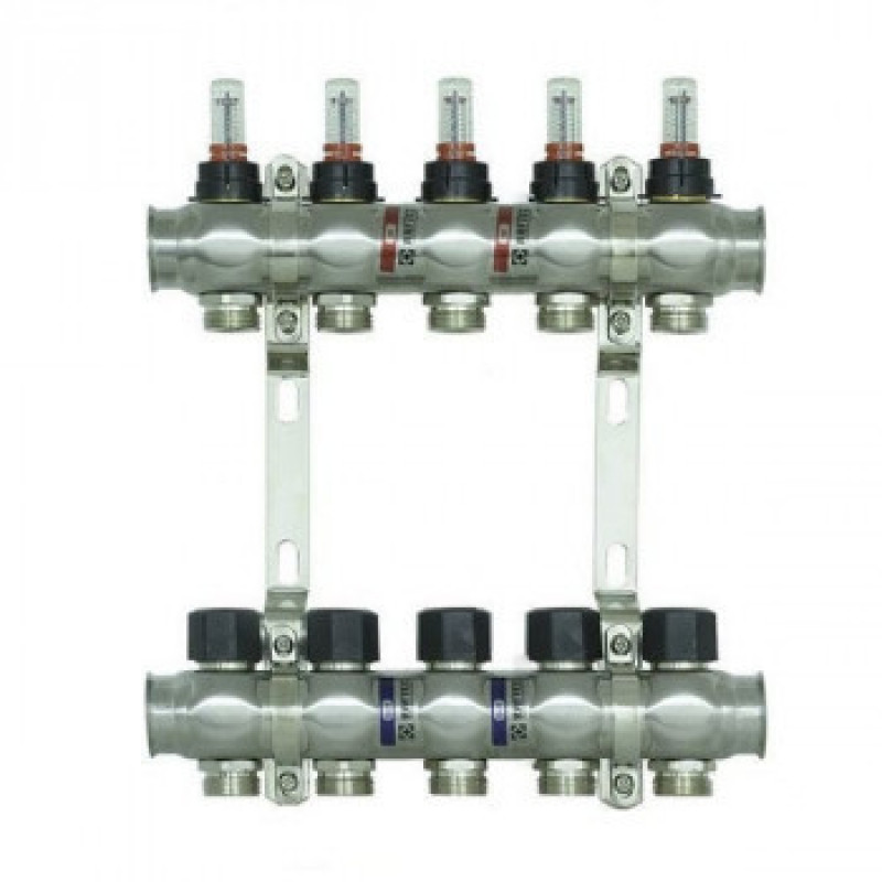 Колектор нержавіюча сталь "Raftec" на 5 контурів з витратомірами і євроконусом