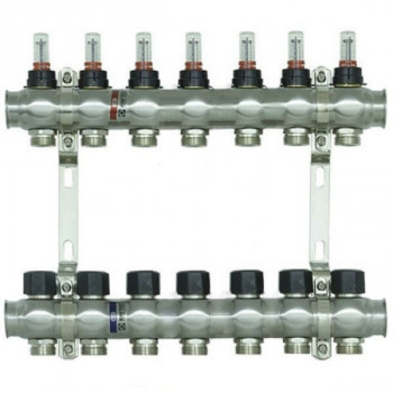 Колектор нержавіюча сталь "Raftec" на 7 контурів з витратомірами і євроконусом
