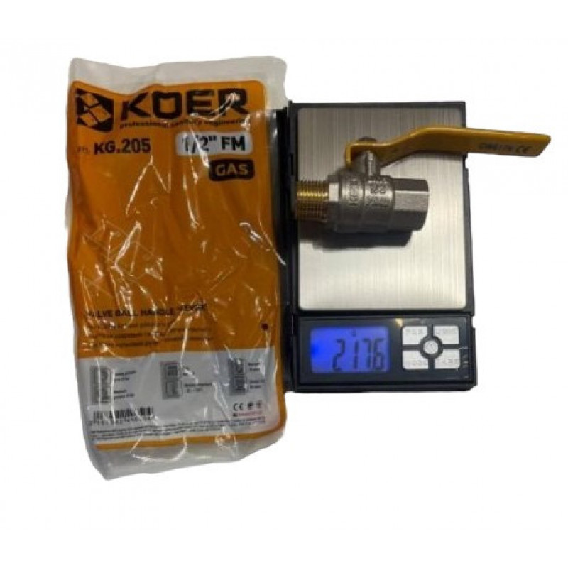 Кран газовий 1/2" Гайка-Штуцер "Важіль", "Koer"