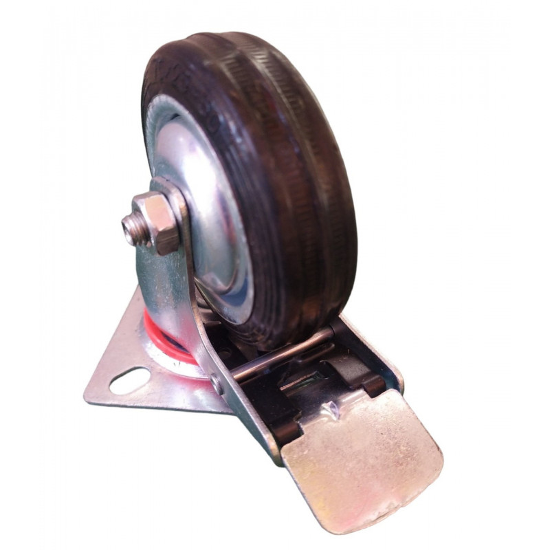 Колесо 75 мм поворотне з гальмом, на чорній гумі