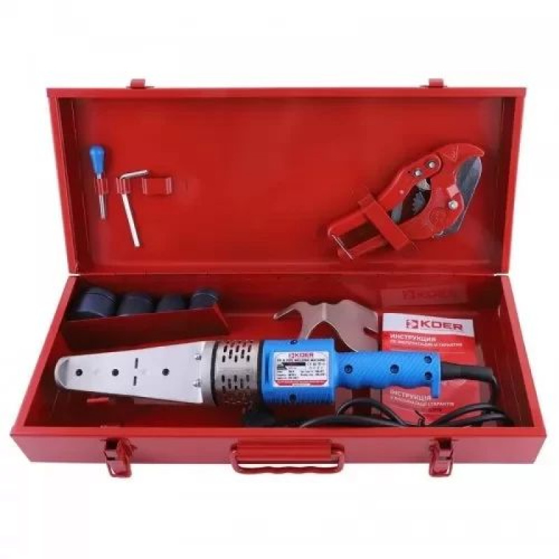 Паяльник Koer для пластикових / PP-R труб та фітінгу, 700 Вт (насадки 20-40 мм), ножиці, Чехія