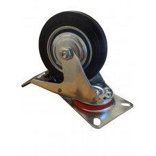 Колесо 100 мм поворотне з гальмом, на чорній гумі