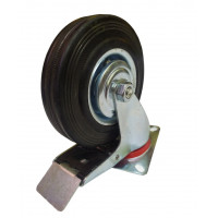 Колесо 125 мм поворотне з гальмом, на чорній гумі промислове для візка, тачки, обладнання 100 кг