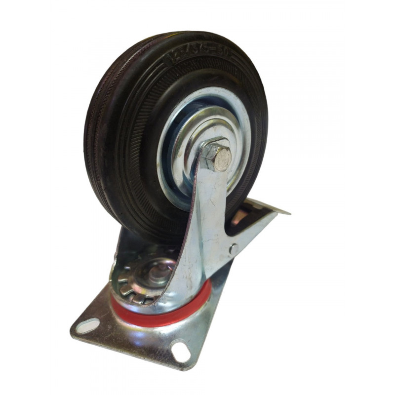 Колесо 125 мм поворотне з гальмом, на чорній гумі