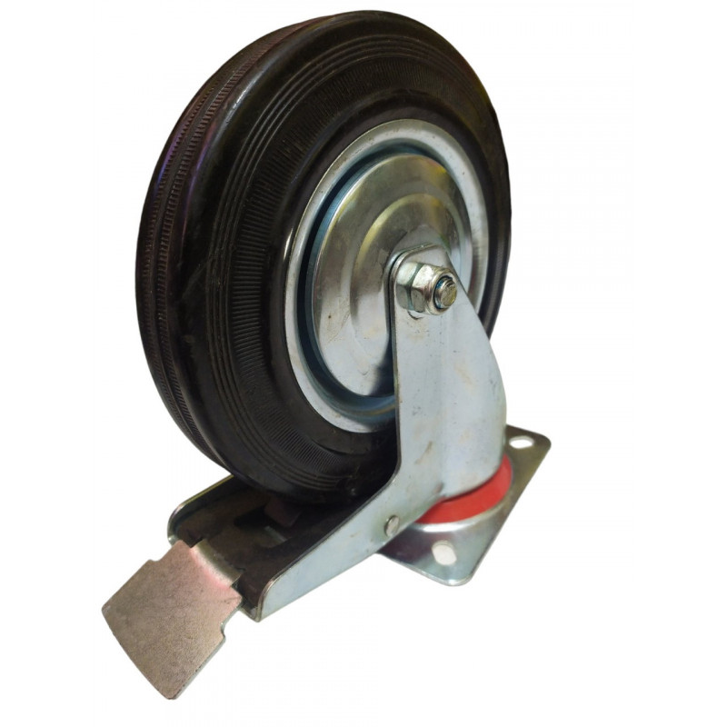 Колесо 200 мм поворотне з гальмом, на чорній гумі