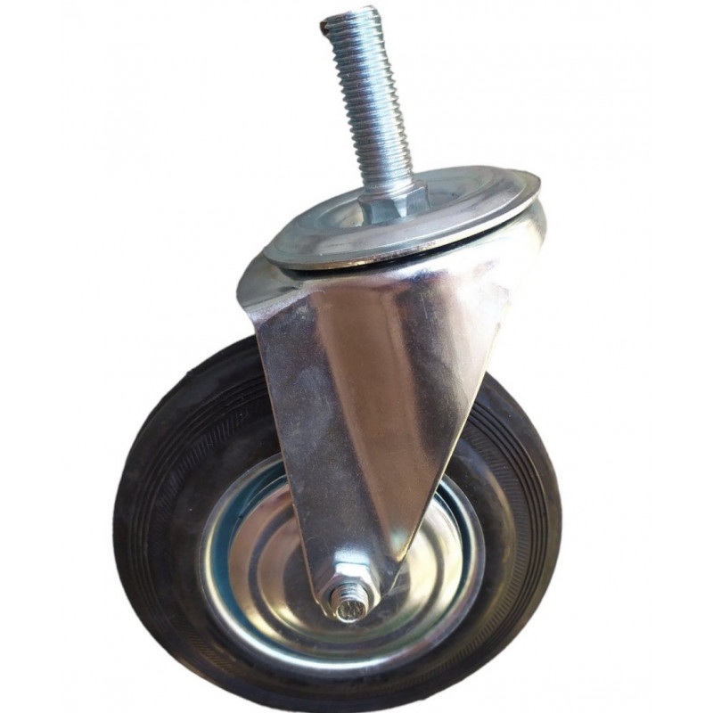 Колесо поворотне на чорній гумі зі штировим кріпленням, діаметр 160 мм
