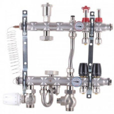 Колектор в зборі на 2 контури з нержавійки (SUS304) з євроконусами (3/4-16мм), НИЖНЄ підключення