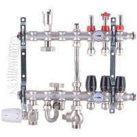 Колектор в зборі на 3 контури з нержавійки (SUS304) з євроконусами (3/4-16мм), НИЖНЄ підключення