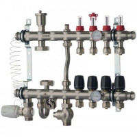 Колектор в зборі на 4 контури з нержавійки (SUS304) з євроконусами (3/4-16мм), НИЖНЄ підключення