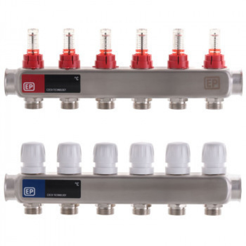 Колектор для теплої підлоги на 6 контурів у зборі з насосом, «Europroduct» НЕРЖАВІЙКА