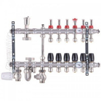 Колектор в зборі на 6 контурів з нержавійки (SUS304) з євроконусами (3/4-16мм), НИЖНЄ підключення