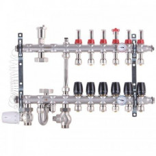 Колектор в зборі на 6 контурів з нержавійки (SUS304) з євроконусами (3/4-16мм), НИЖНЄ підключення